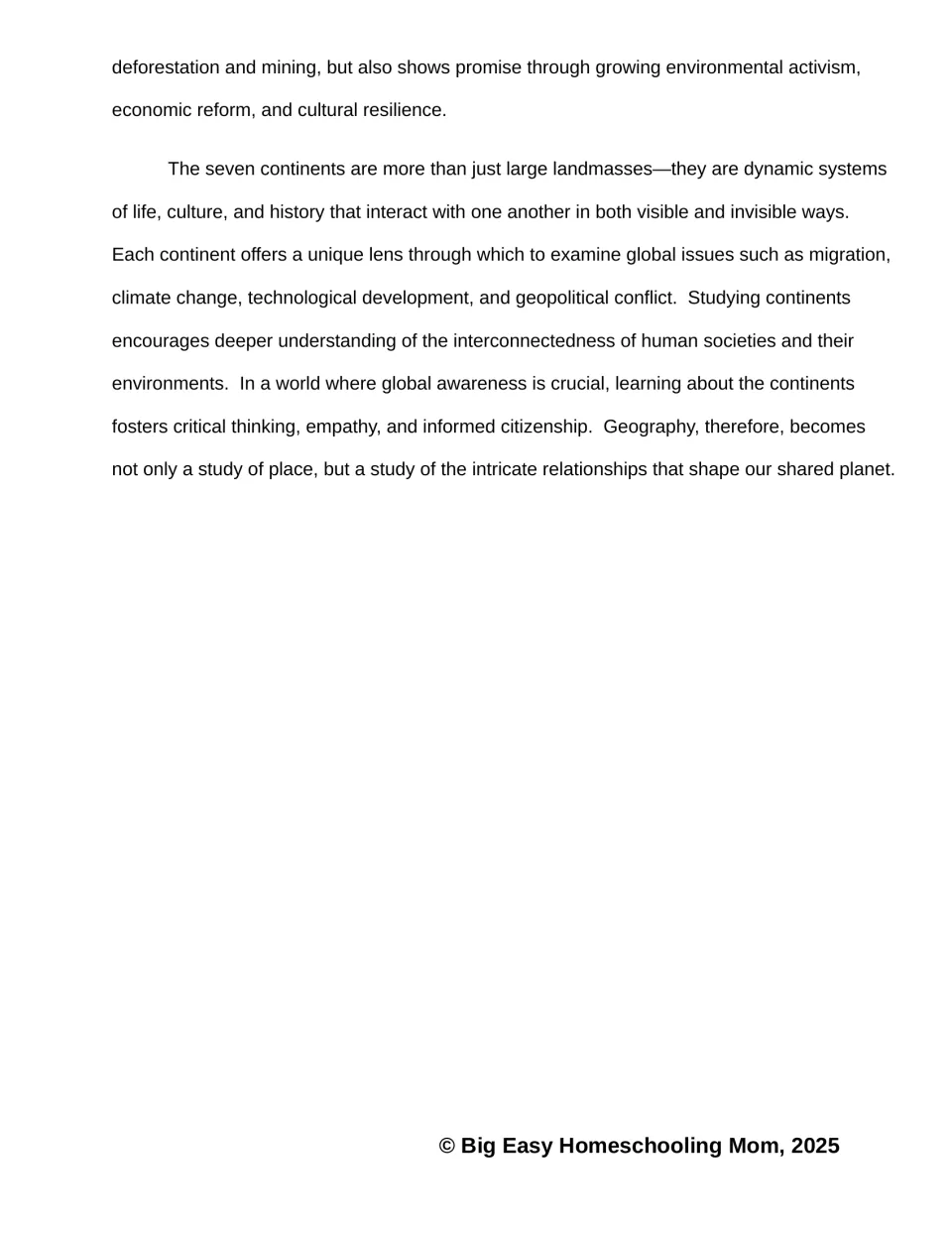 Reading passage part 4 concludes South America and explains continental connections and global citizenship.
