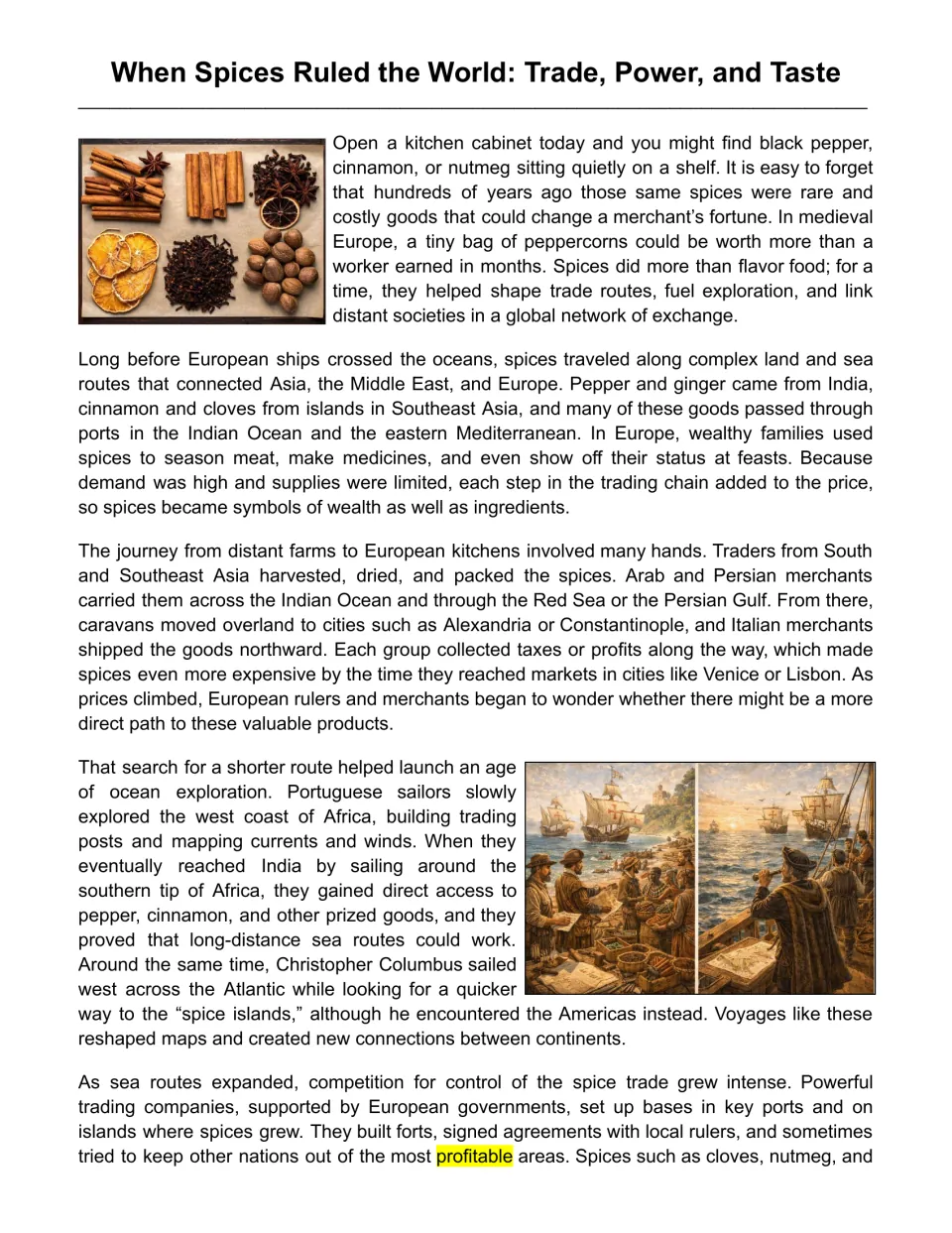 Spice trade history passage 'When Spices Ruled the World' on medieval prices, Arab merchants and ocean voyages to India
