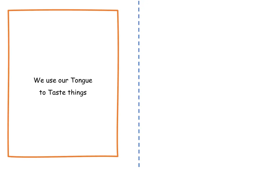 Taste booklet page: students read 'We use our Tongue to Taste things' and link the tongue to the sense of taste