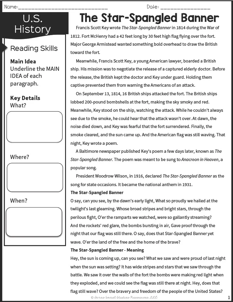 The Star-Spangled Banner Reading Packet – cover