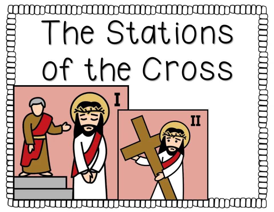 Reading packet cover titled 'The Stations of the Cross,' illustrating Jesus condemned and carrying His cross