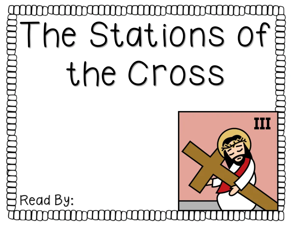Reader title page includes 'Read By:' for the reader's name and an illustration of Jesus falling with the cross