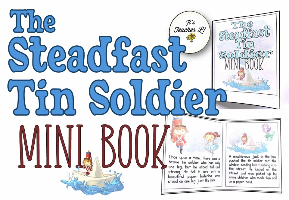 The Steadfast Tin Soldier mini book set cover showing a folded book and illustrated story excerpts