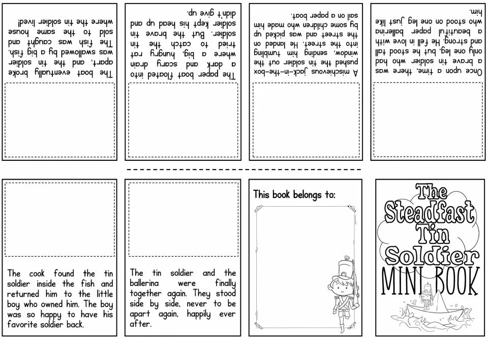 Picture-fill mini book sheet with six story passages and spaces for pasting the matching sequencing pictures