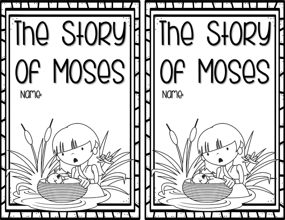 The Story of Moses Reading Packet cover: name space and a girl finding baby Moses in a basket, printed twice