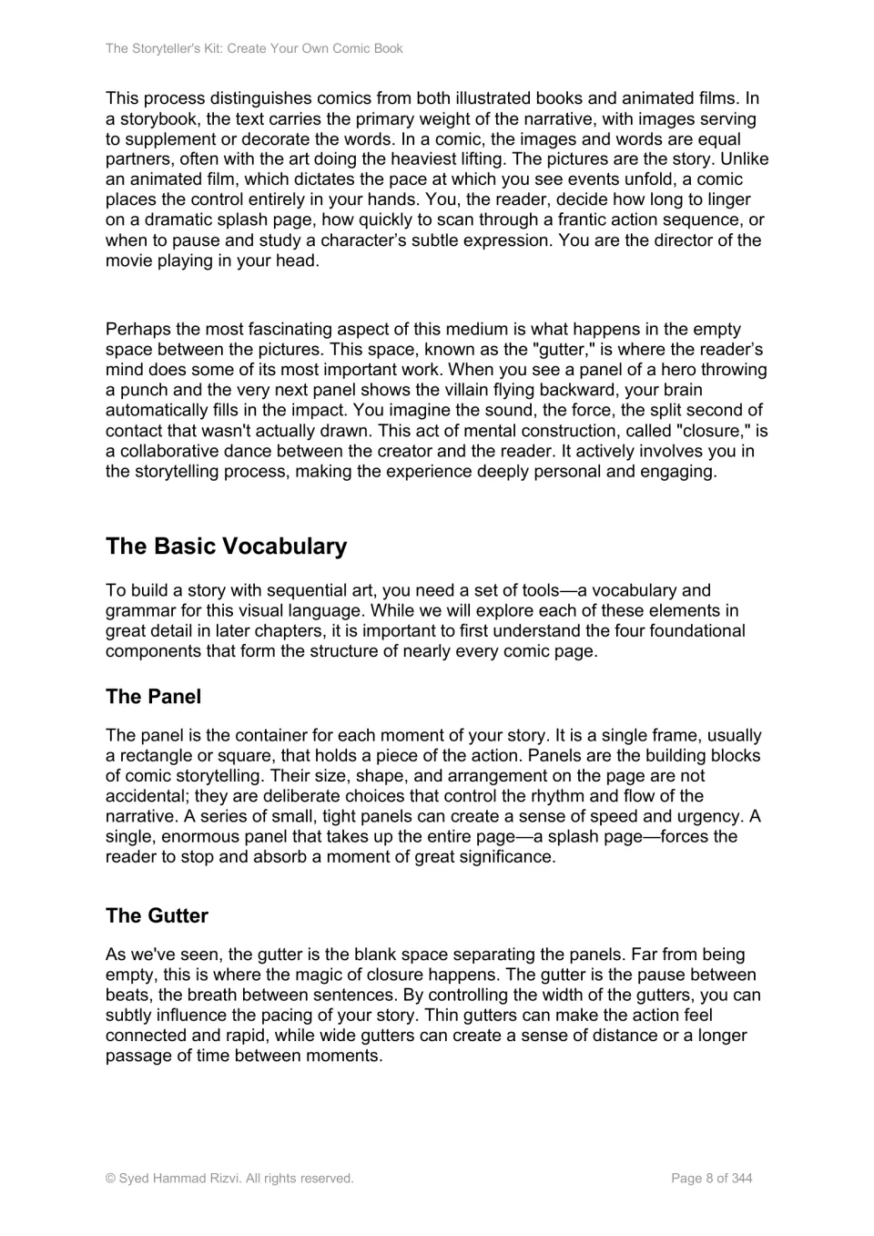 Comic vocabulary reading: how comics differ from storybooks and films, closure, and what panels and gutters do