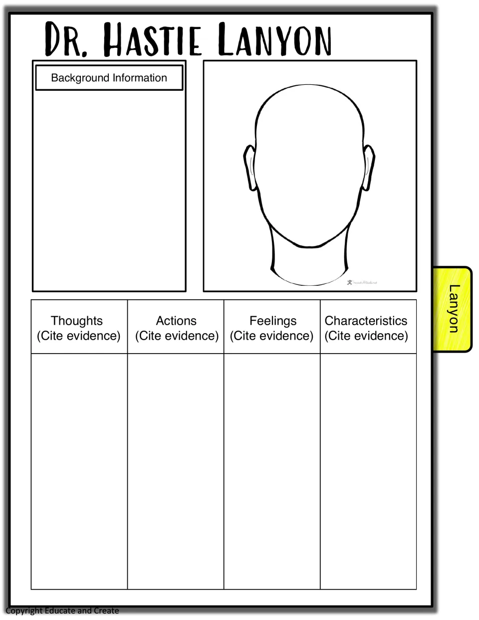 Dr. Hastie Lanyon profile: students add background notes, draw a portrait and cite evidence of his actions and character