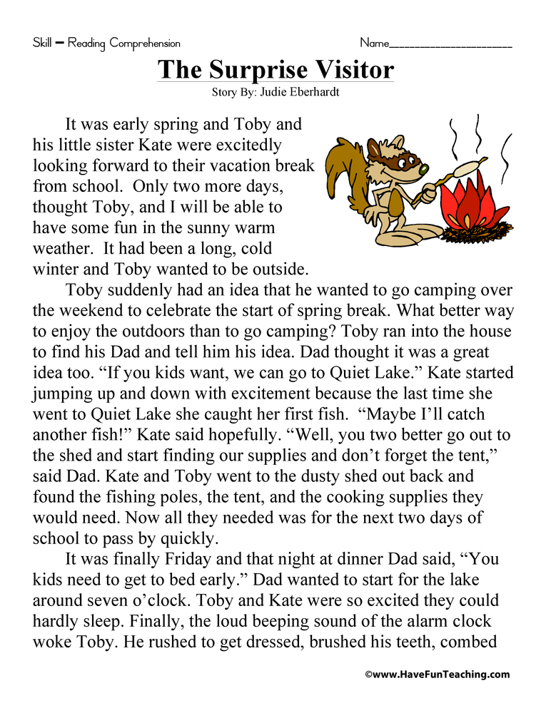The Surprise Visitor Reading Comprehension Worksheet teaching resource preview
