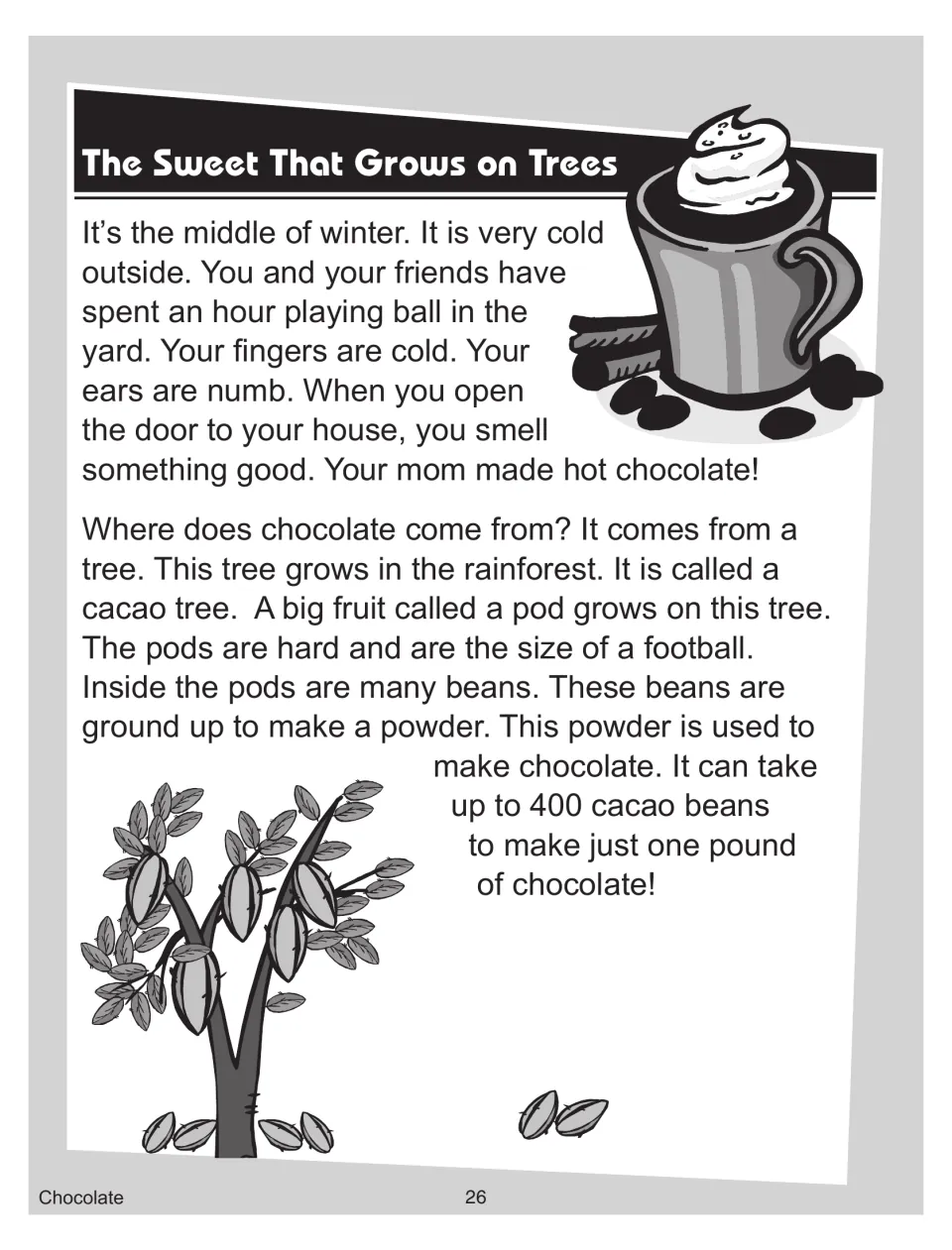 Reading passage part 1: a cold winter day ends with hot chocolate, then how cacao pods and beans become chocolate