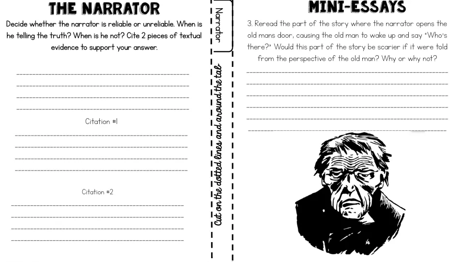 Narrator reliability: students cite 2 pieces of evidence and weigh telling the door scene from the old man's view