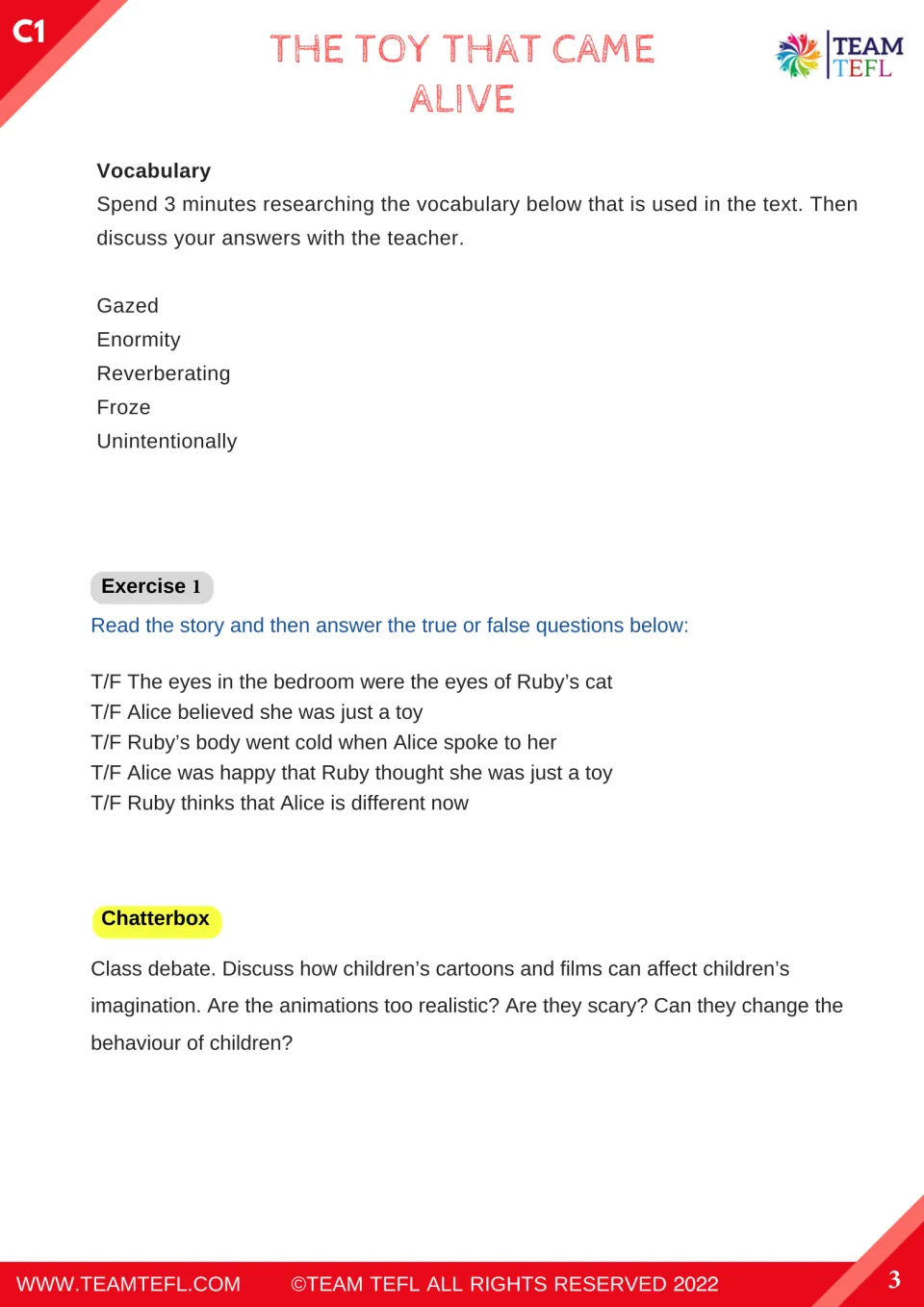 Vocabulary and comprehension: students research five words, answer five true or false items and debate cartoons' effects