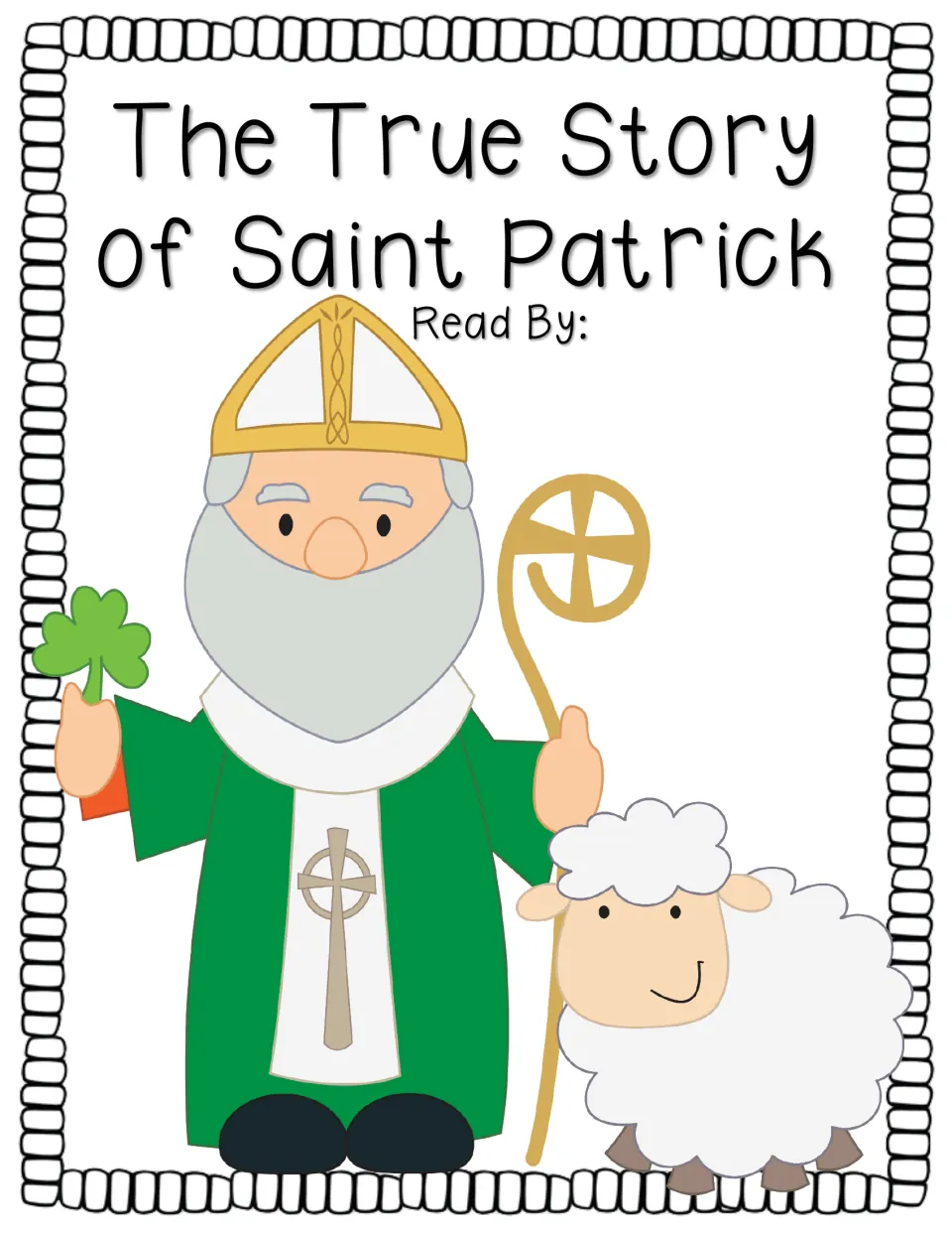 Alternate story cover with a 'Read By:' label and Patrick pictured as a bishop beside a sheep
