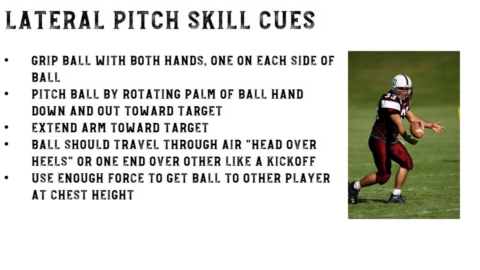 Lateral pitch skill sheet gives five cues for gripping, rotating the hand, and passing at chest height
