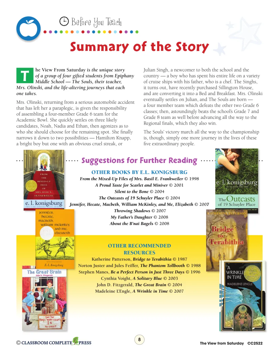 Summary of Mrs. Olinski and The Souls' Academic Bowl story, plus other Konigsburg books and further reading