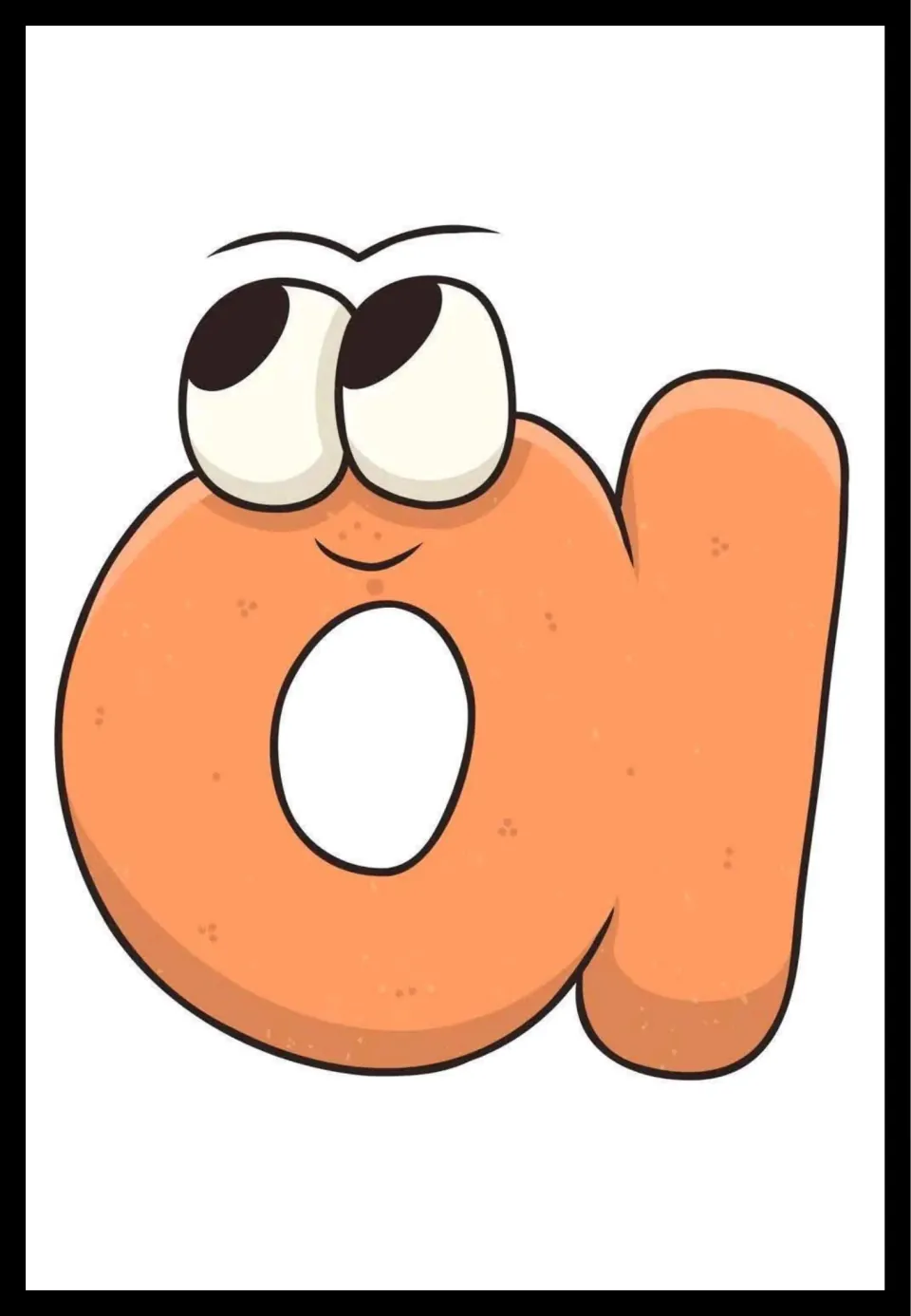 Lowercase a vowel poster featuring an orange letter with a cartoon face, one of five classroom posters