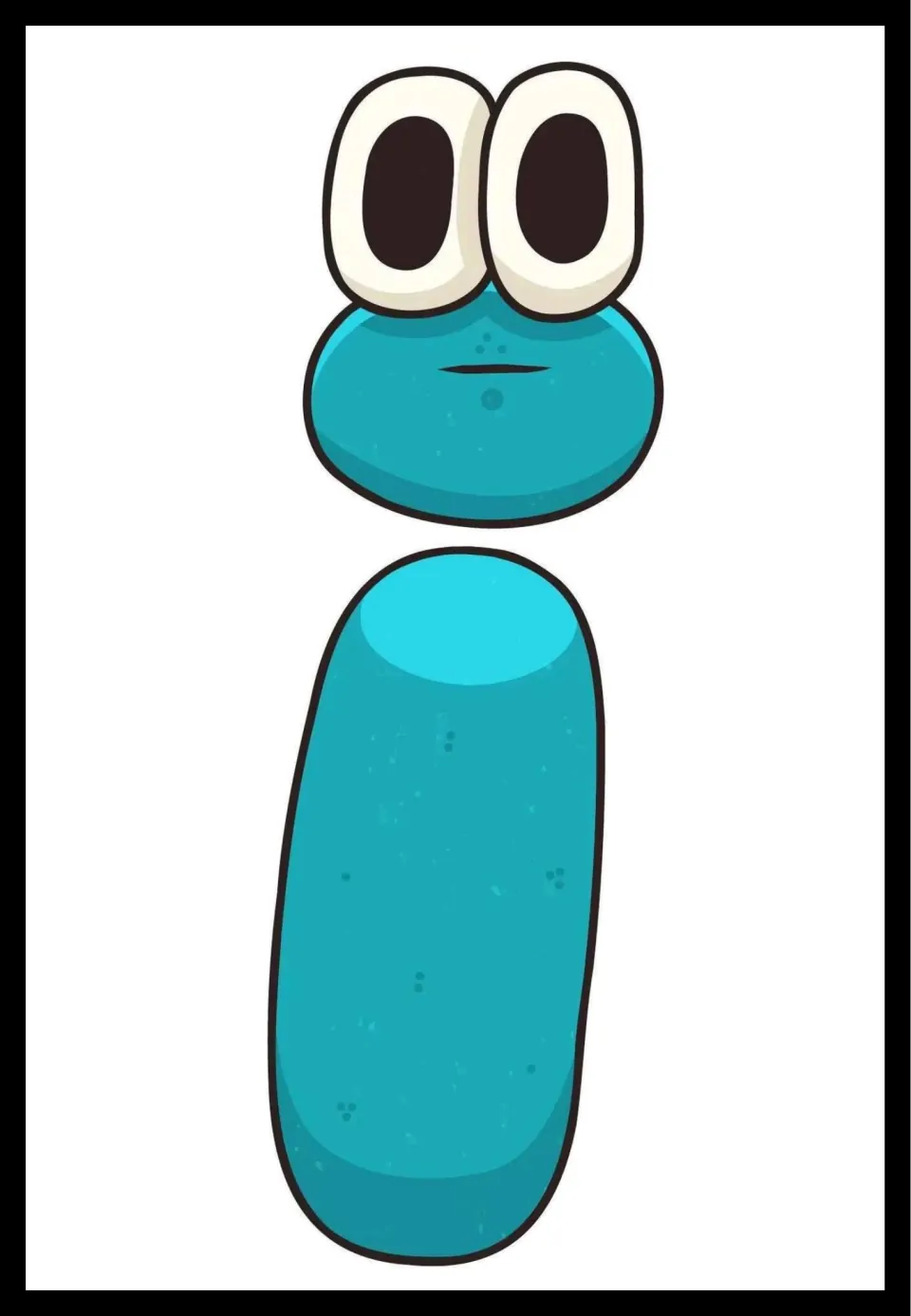 Lowercase i vowel poster featuring a teal letter with eyes on its dot, one of five classroom posters
