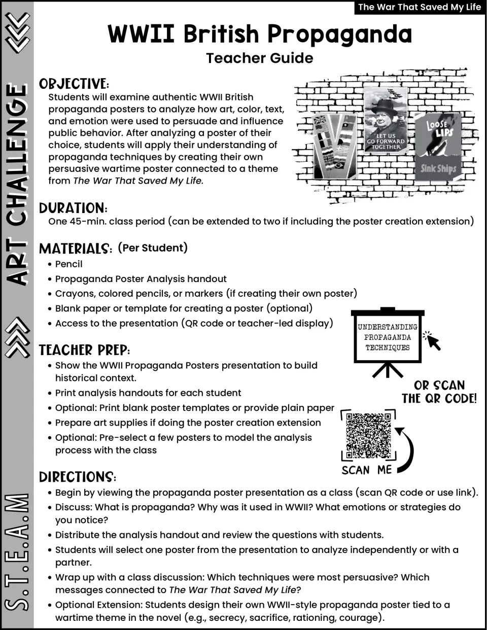 British propaganda teacher guide for analyzing WWII posters, discussing persuasion, and designing a poster