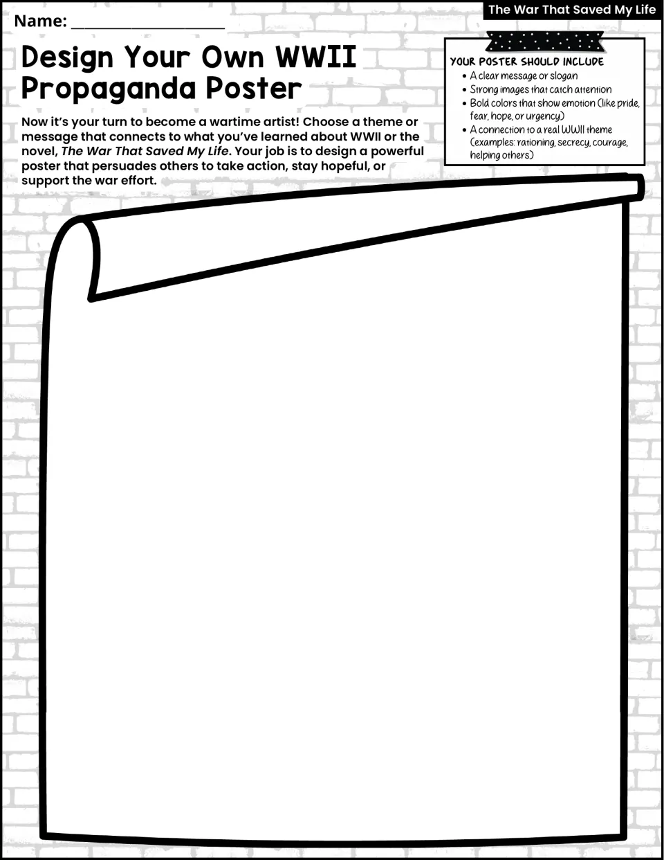 Open-choice WWII propaganda poster task asks students to create a slogan and imagery linked to a wartime theme