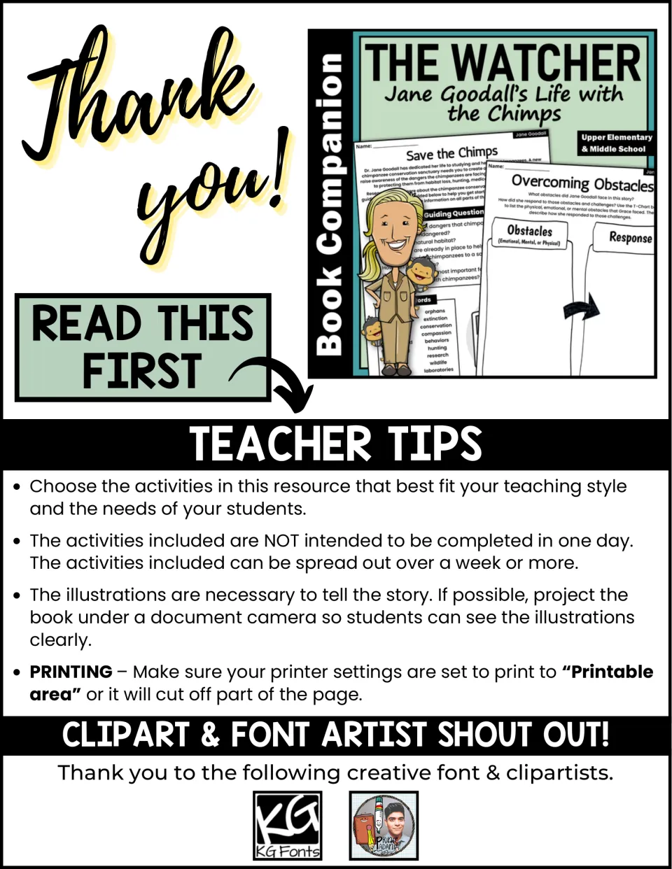 Book companion introduction: teacher tips for choosing activities, viewing illustrations, and printing