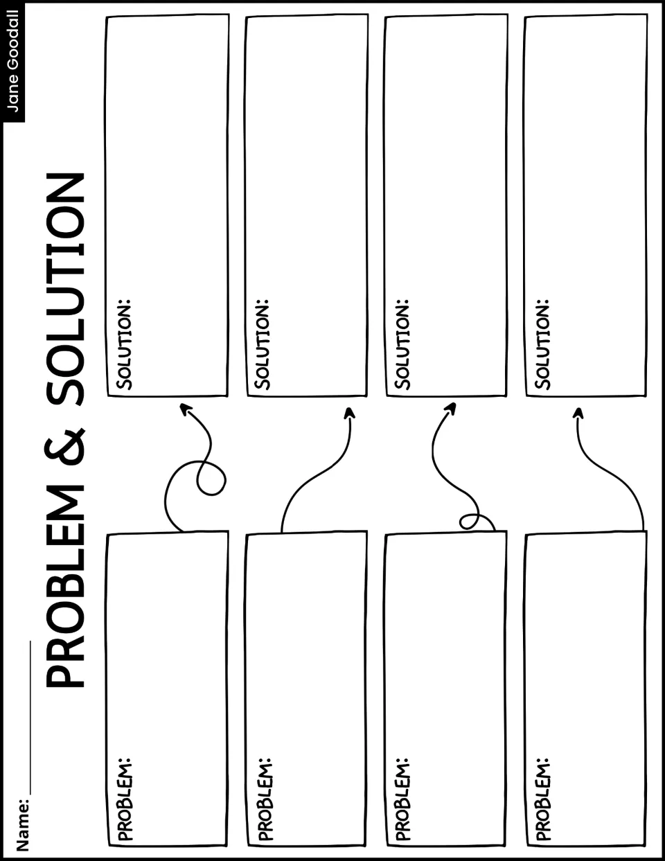 Problem & Solution activity for the Jane Goodall biography: identify four problems and their matching solutions
