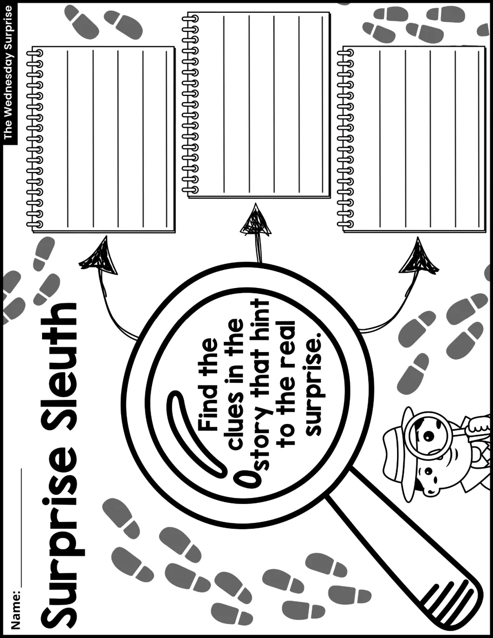 Surprise Sleuth activity asks students to find three clues in the story that hint at the real surprise