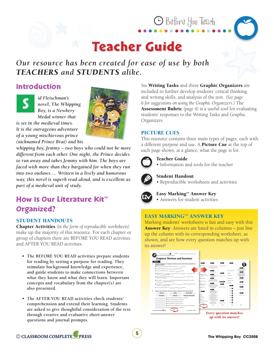 Teacher guide introduction to the novel and how the kit is organized into Before and After You Read activities