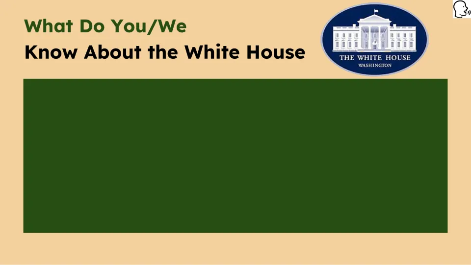 Prior-knowledge slide asks what students know about the White House and provides space for their responses