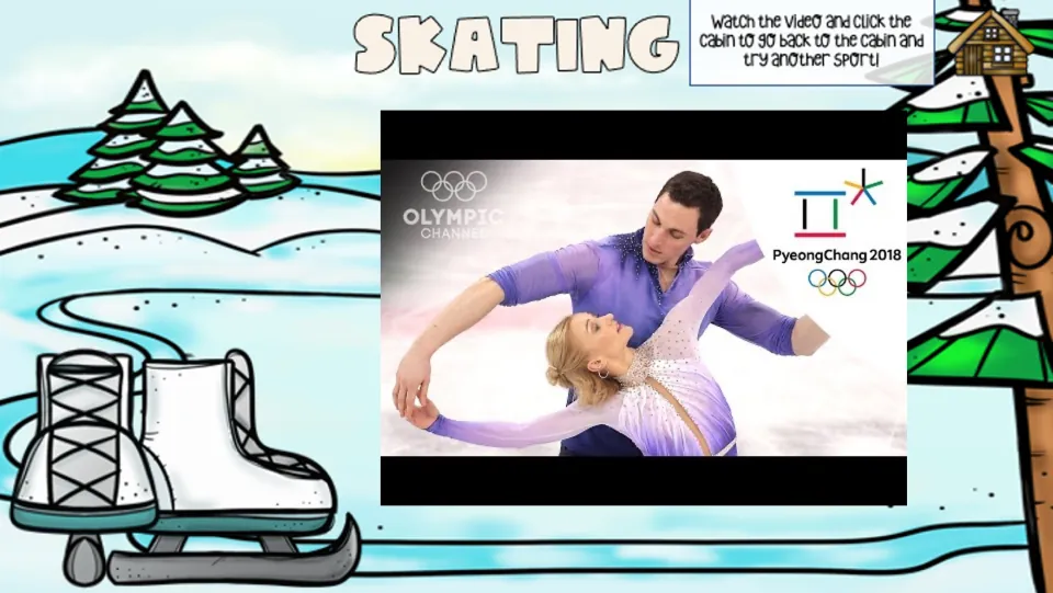 Skating sports video slide shows a figure skating pair in a PyeongChang 2018 Olympic Channel thumbnail