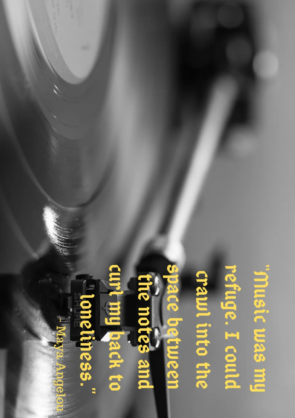 Music quote poster 3: Maya Angelou describes music as her refuge and a space between notes