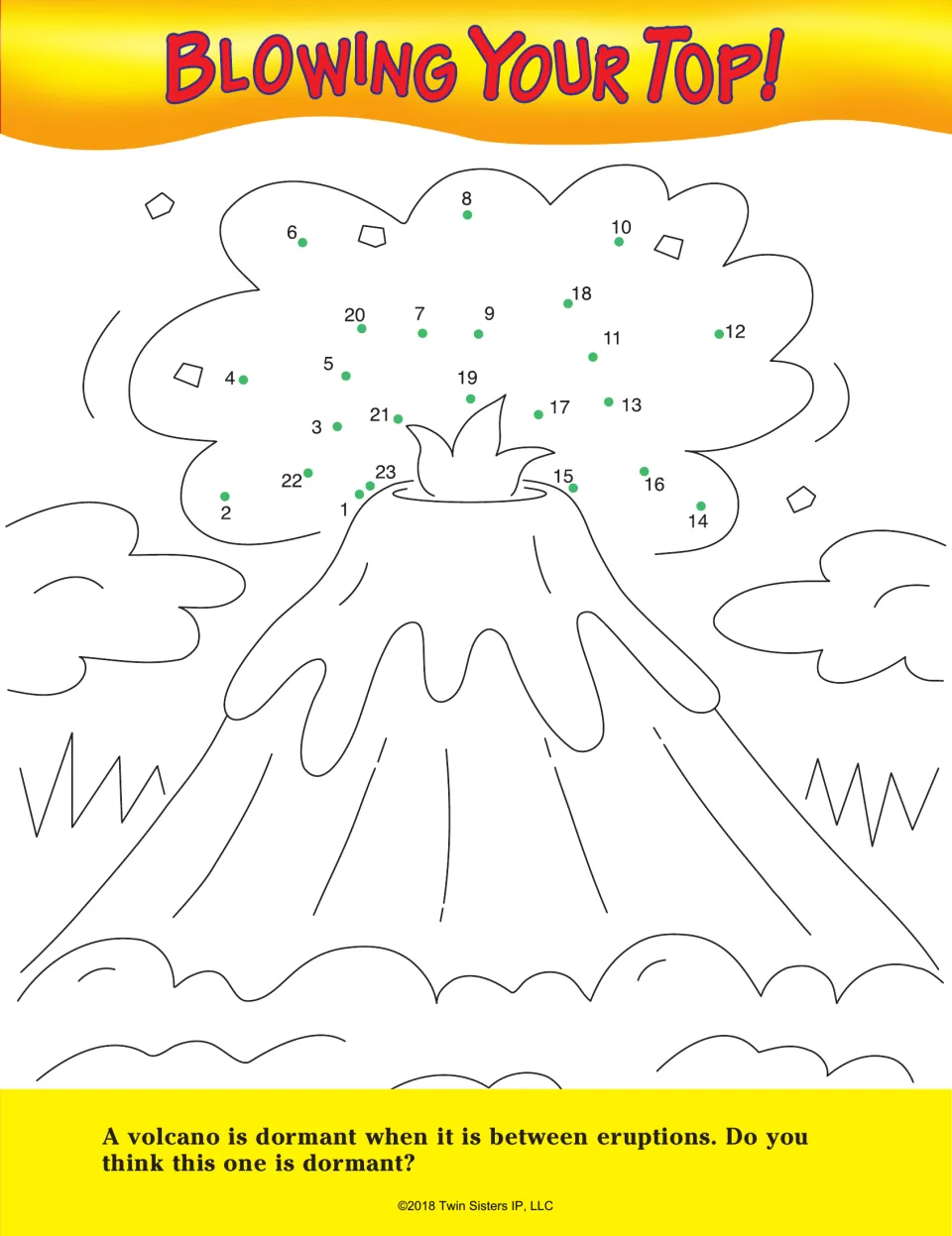 Blowing Your Top! dot-to-dot: students join dots 1 to 23 to finish a volcano's ash cloud and decide if it is dormant