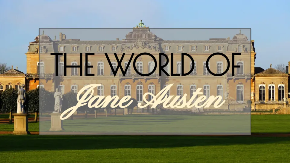 Presentation cover titled The World of Jane Austen, introducing the author's life and literary work