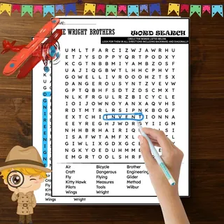 THE WRIGHT BROTHERS Coloring Page Poster & Wordsearch PUZZLE – preview 1