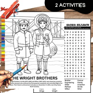 THE WRIGHT BROTHERS Coloring Page Poster & Wordsearch PUZZLE – preview 2