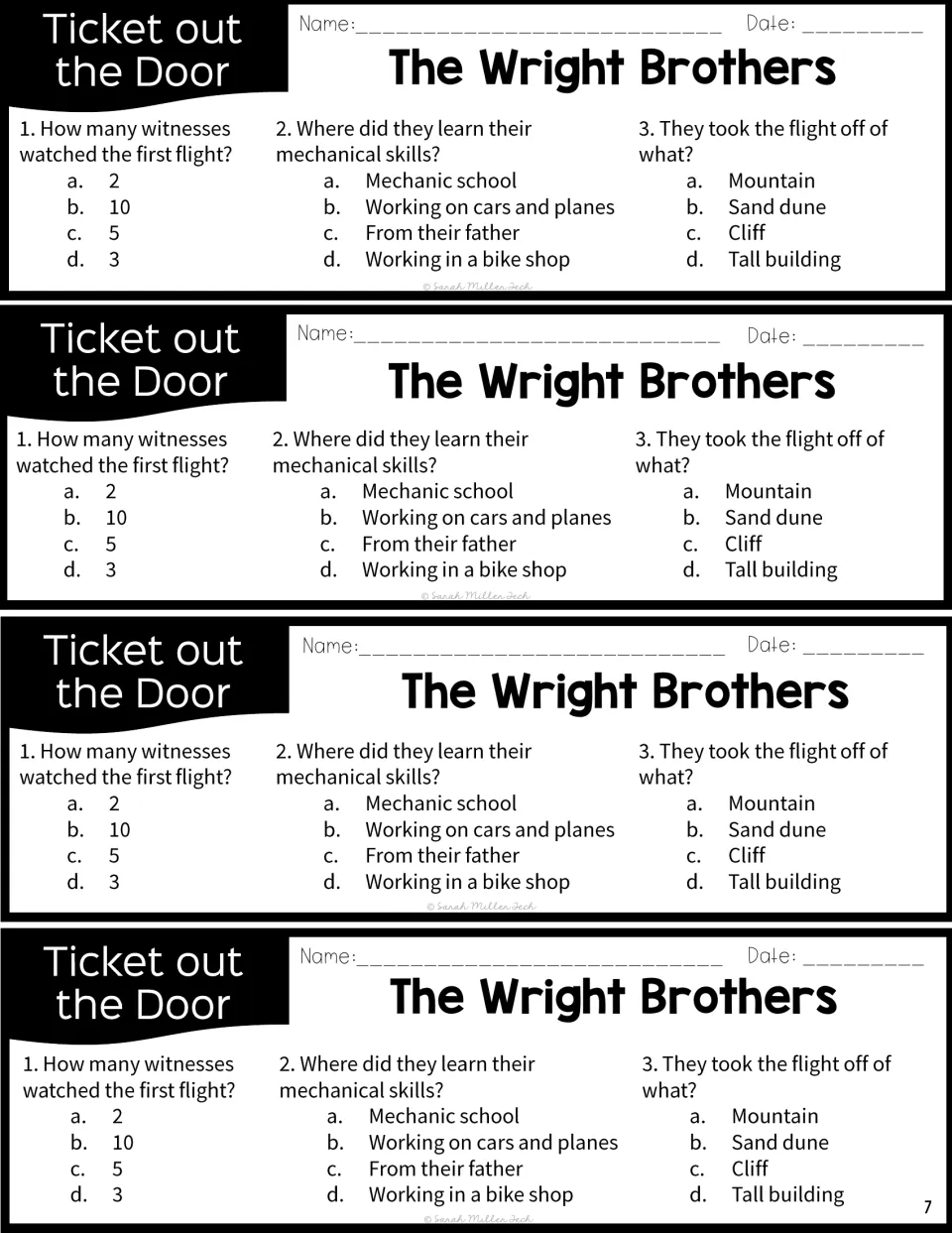 Ticket out the Door, four copies: three questions on flight witnesses, where skills were learned and the takeoff site