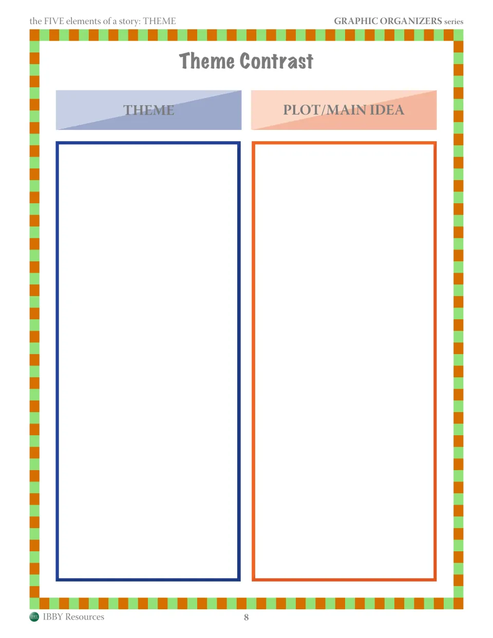 Theme Contrast: students list only differences between the theme and the plot or main idea in two columns