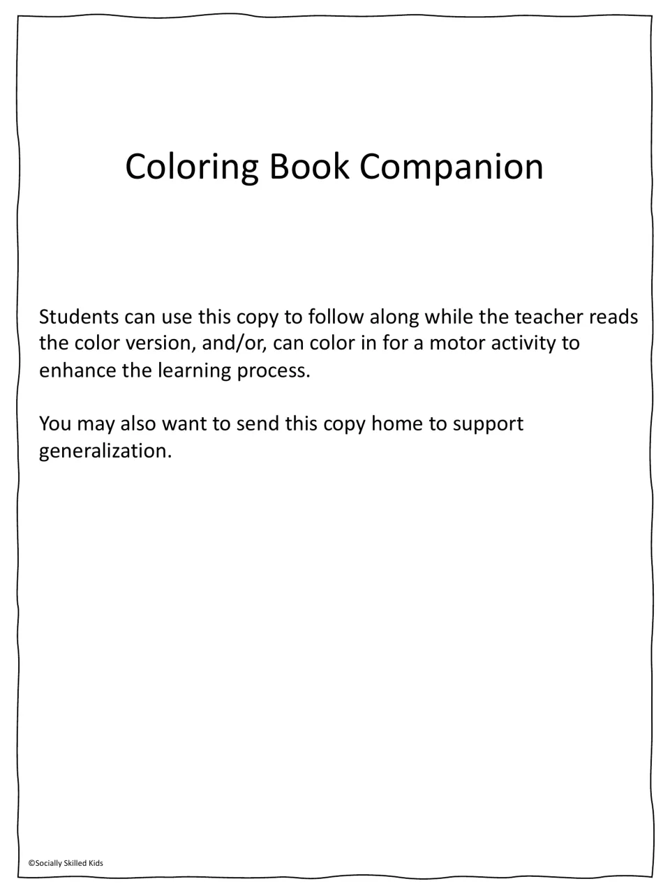 Coloring Book Companion note explaining the black-and-white copy can be followed along with or colored in at home
