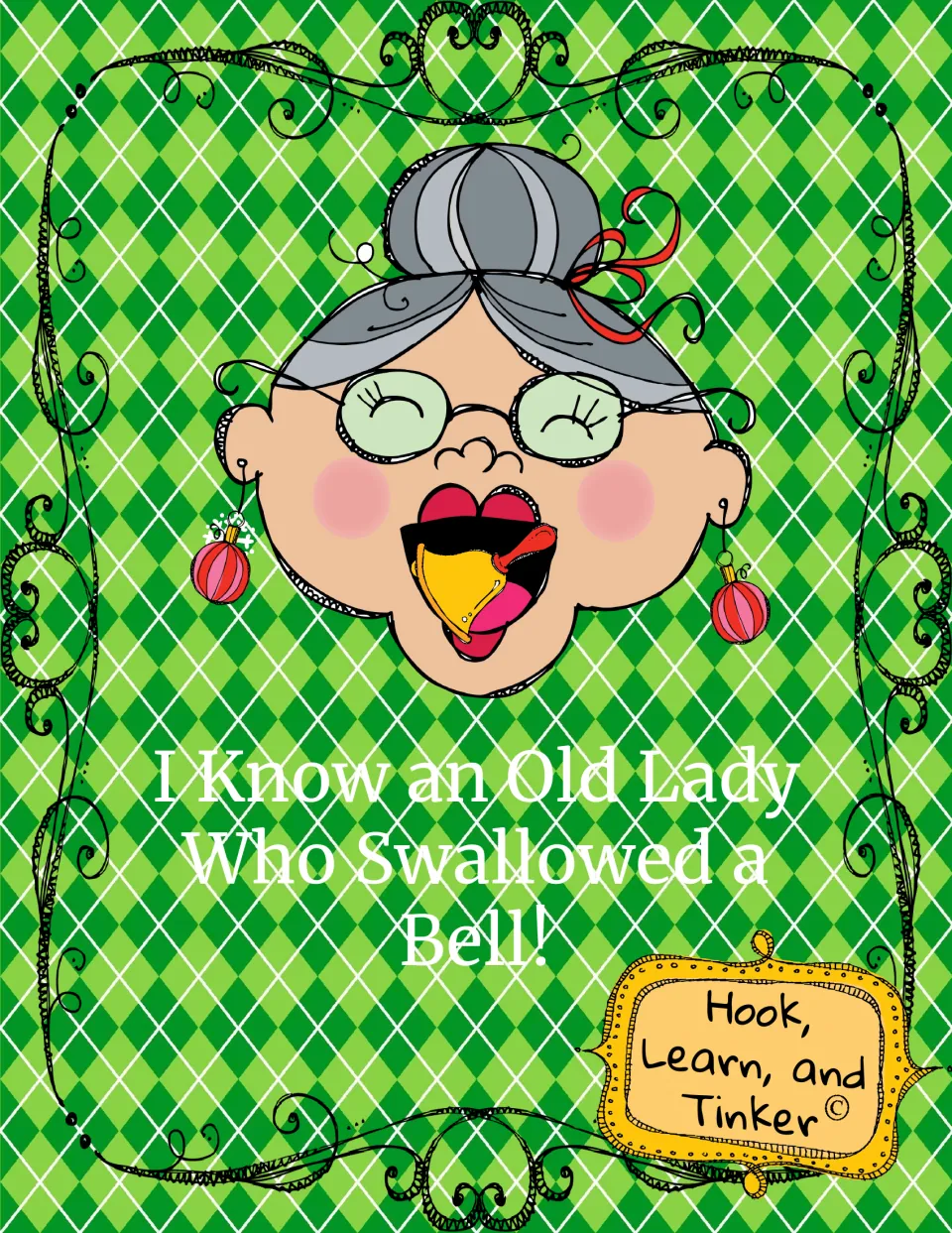 Story companion cover titled 'I Know an Old Lady Who Swallowed a Bell!' showing the old lady swallowing a bell
