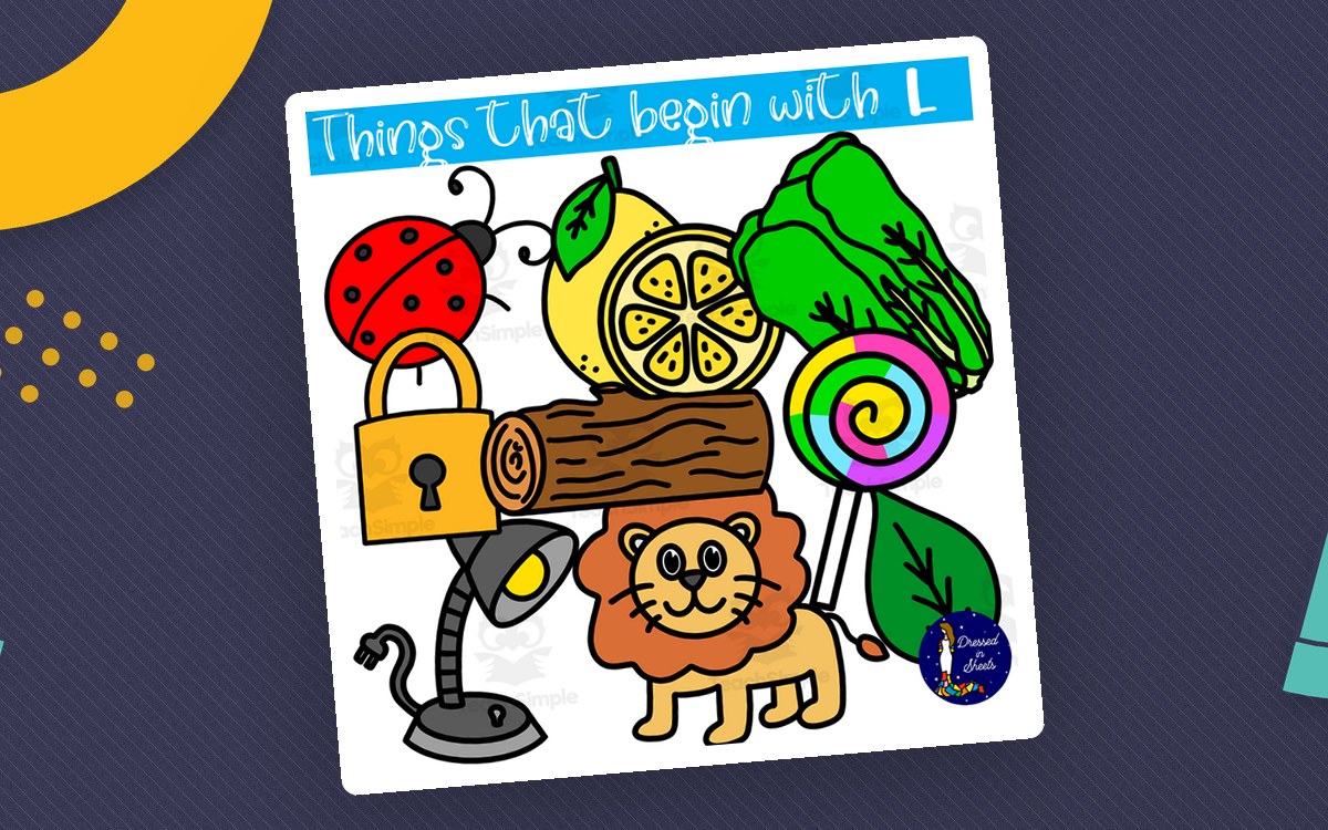 Things That Begin With L preview: 9 letter-L object images, color + black-and-white pairs (18 files)