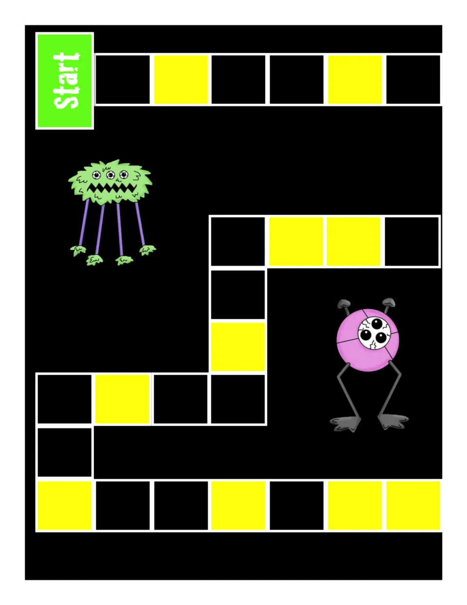 First half of the light-identification game board, showing Start and the path that continues on the next half