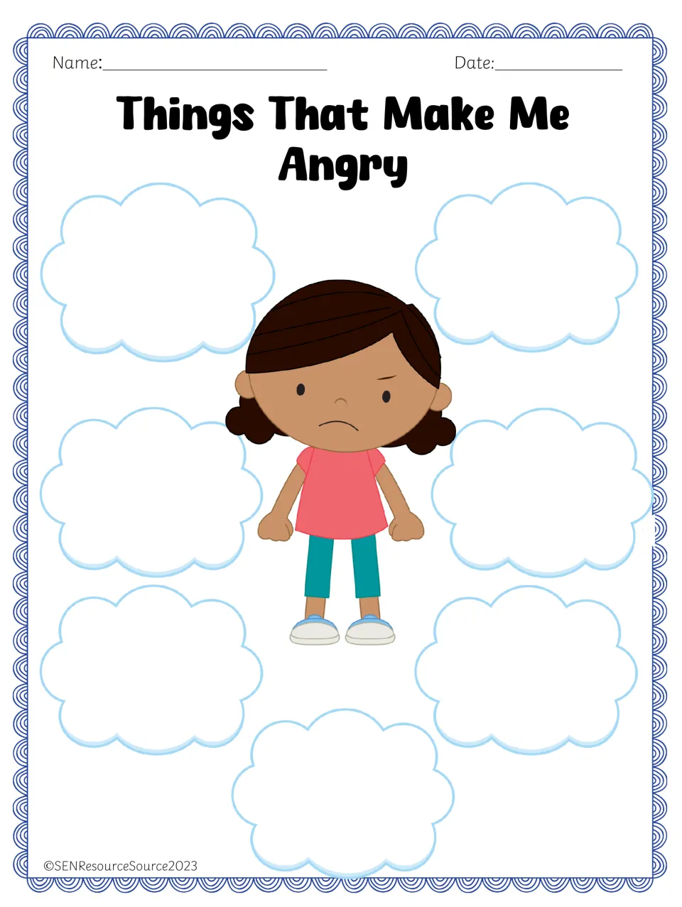 Emotion brainstorming worksheet 1: 'Things That Make Me Angry,' for identifying things that cause anger.