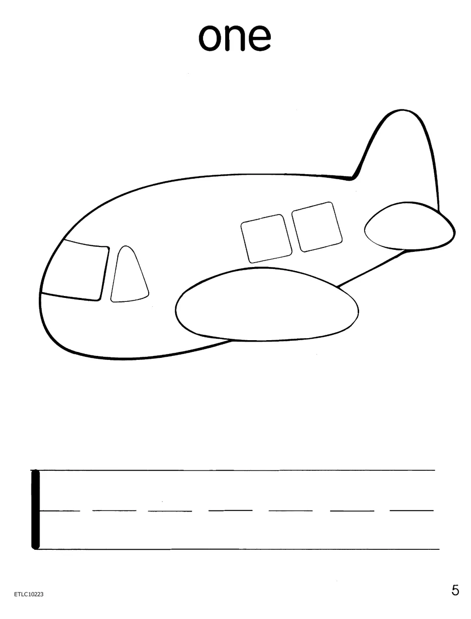 Number one introduction: the word one above a single airplane, with the numeral 1 on a tracing line below