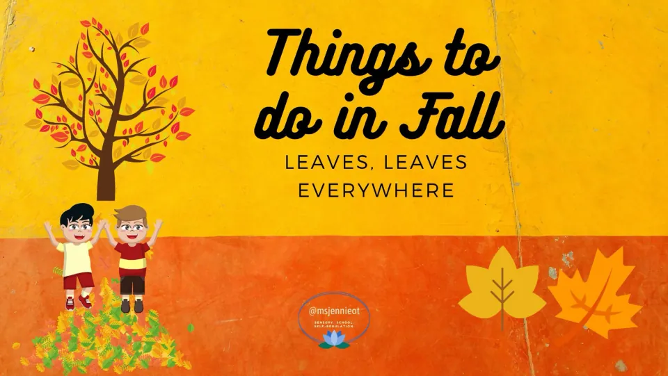Fall leaves activity cover titled 'Things to do in Fall' with the subtitle 'Leaves, Leaves Everywhere'.