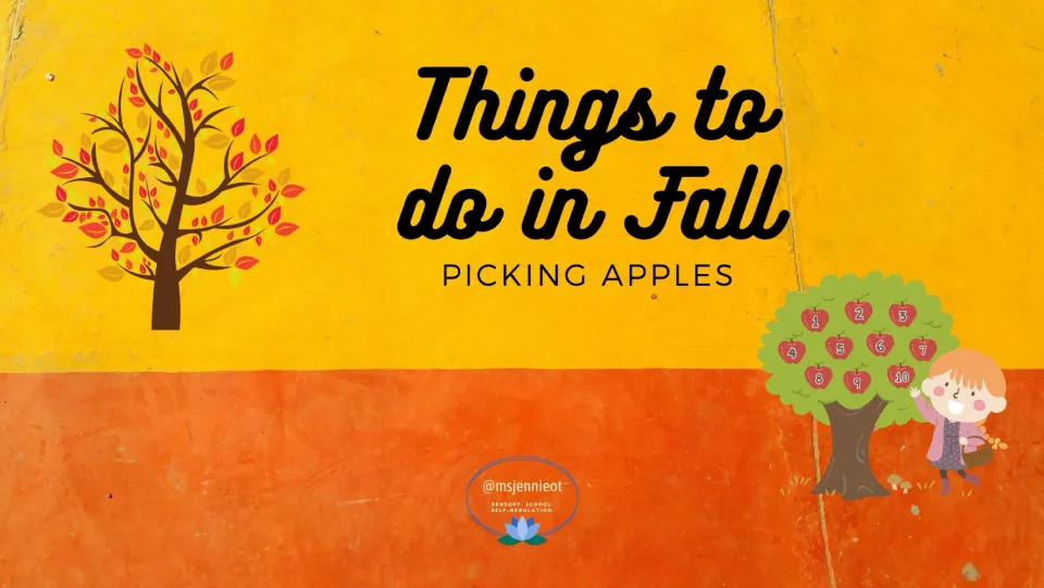 Cover of the fall activity presentation, titled 'Things to do in Fall' with the subtitle 'Picking Apples'