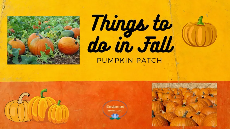 Cover of Things to Do in Fall - Pumpkin Patch Activity, introducing the presentation with pumpkin photos