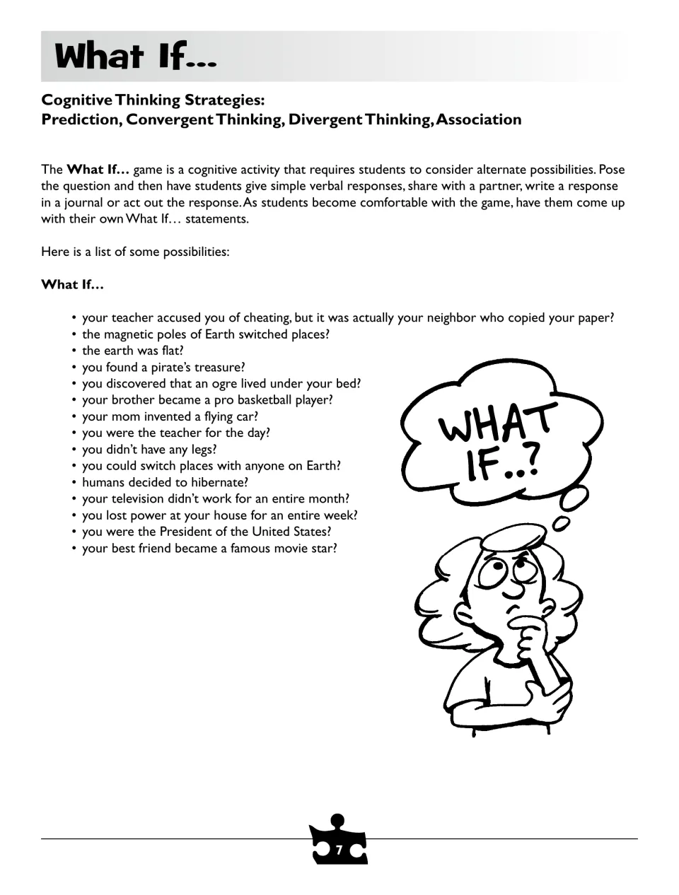What If game: students predict outcomes of 15 prompts such as finding pirate treasure or Earth's magnetic poles switching