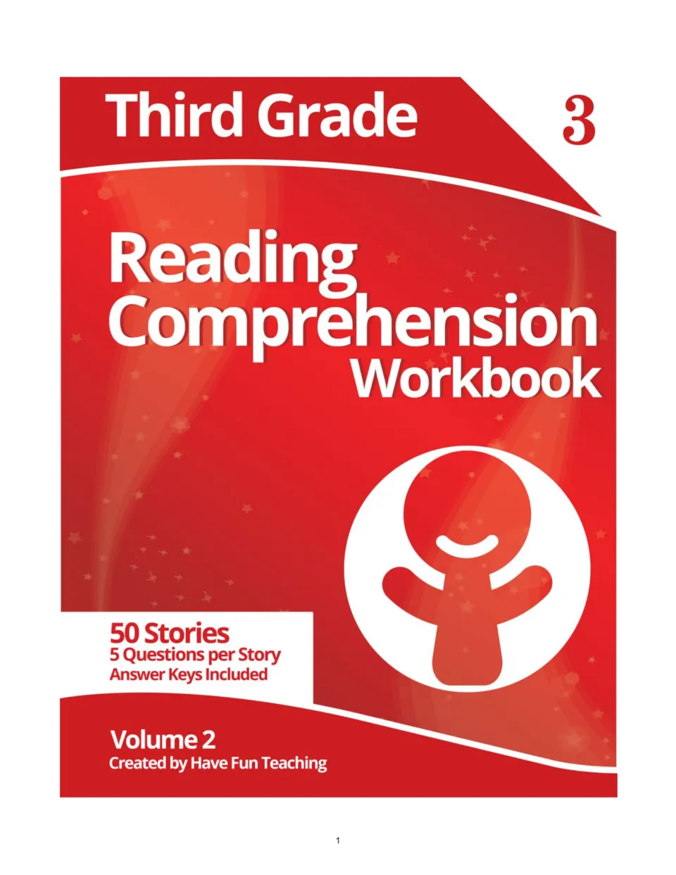 Cover of Third Grade Reading Comprehension Workbook, Volume 2: 50 stories, 5 questions per story, answer keys included