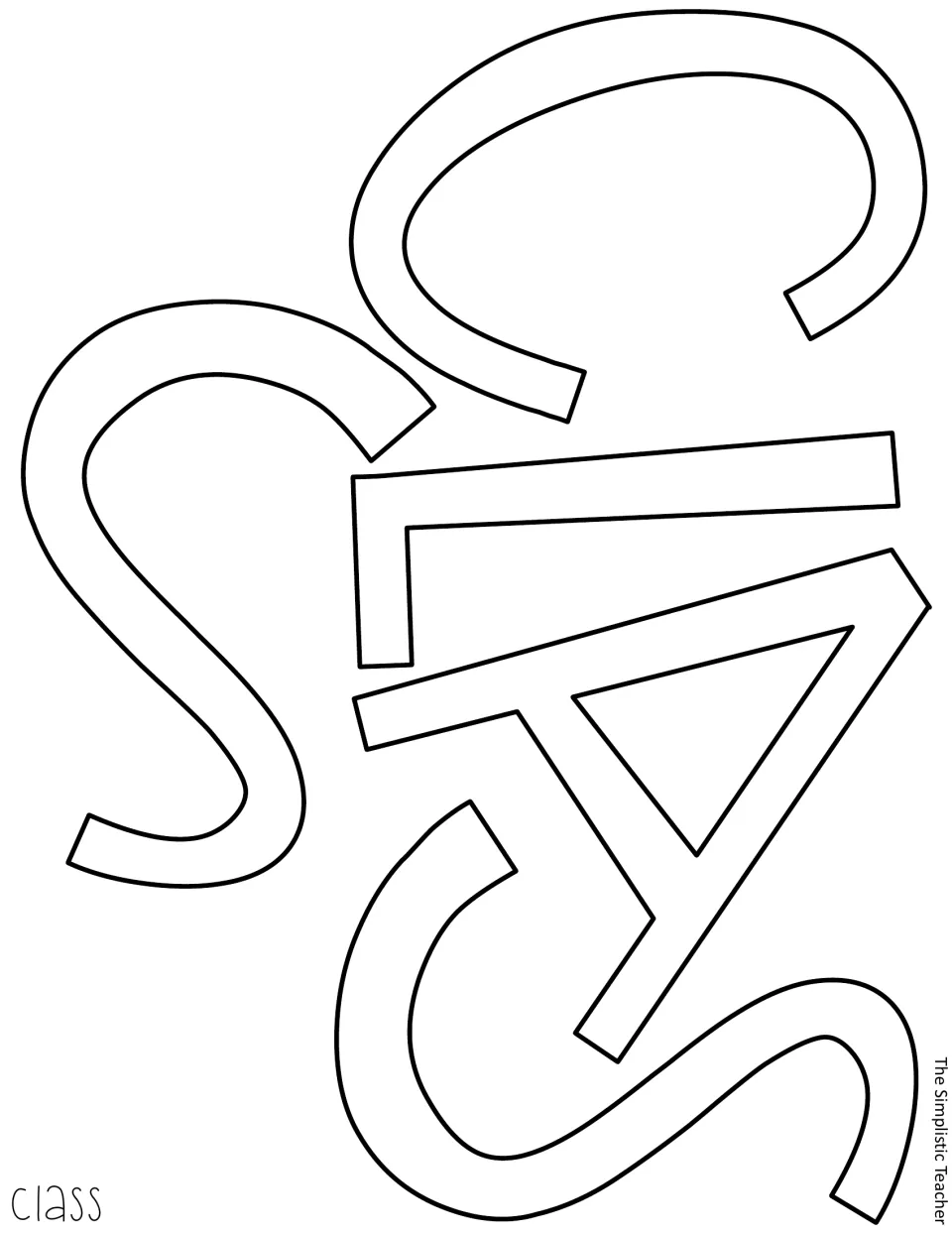 Blackline cut-out letters C, L, A, S, and S form “class” in the chess-themed classroom display slogan