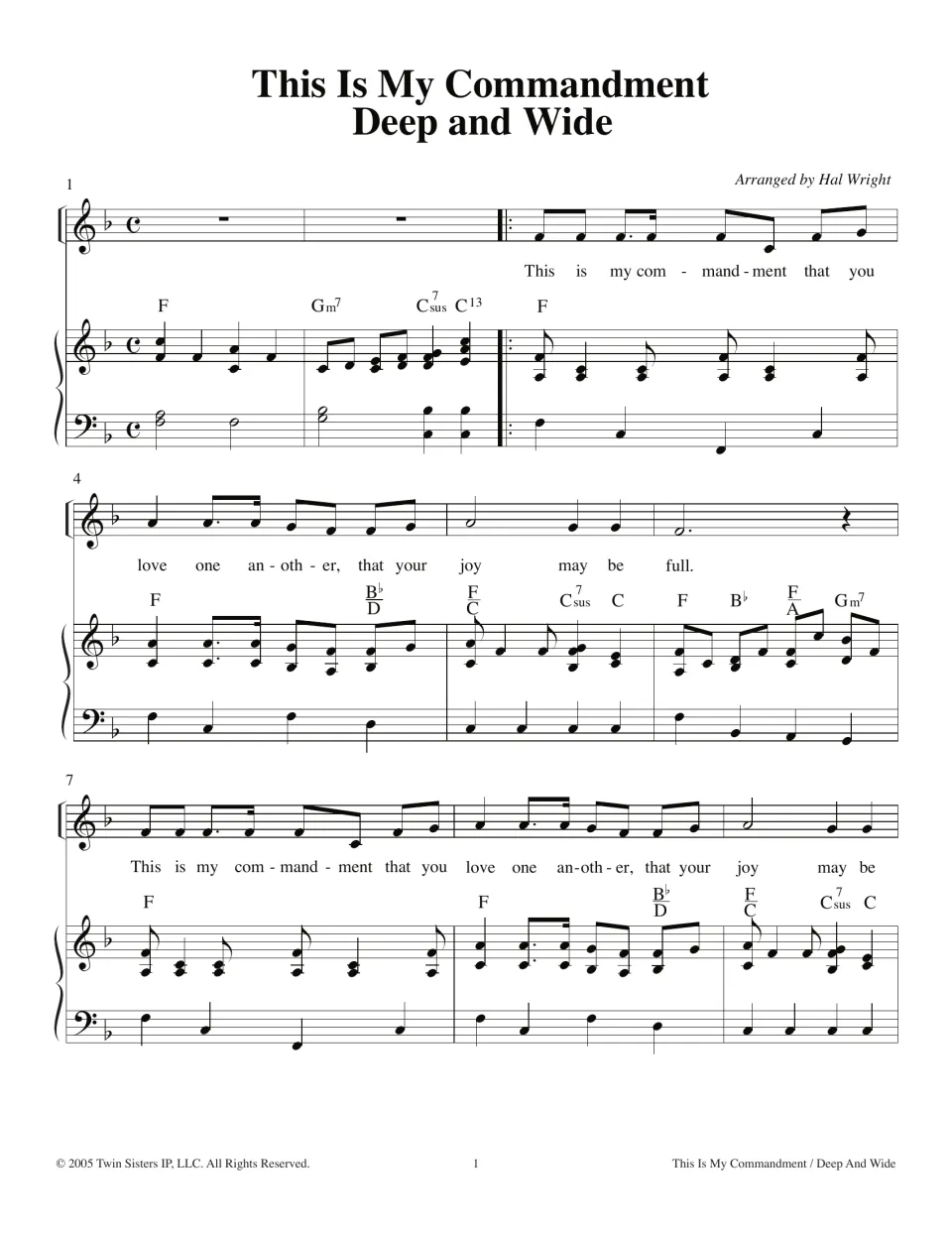 Song medley opening in F major: vocal line with lyrics, chord symbols and piano part for bars 1-9, arranged by Hal Wright