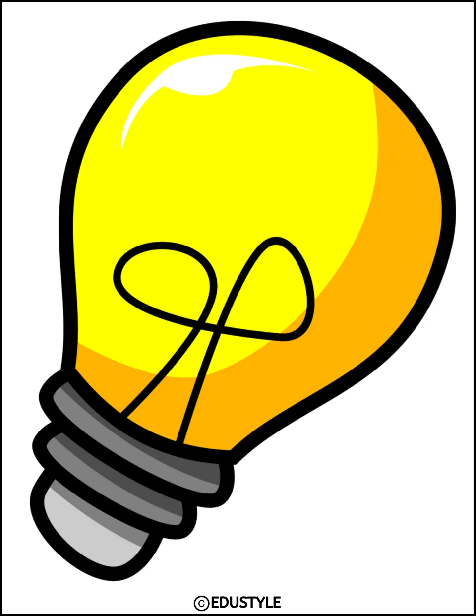 Large yellow light bulb cutout tilted with its gray base toward the lower left, for bulletin board or door decor