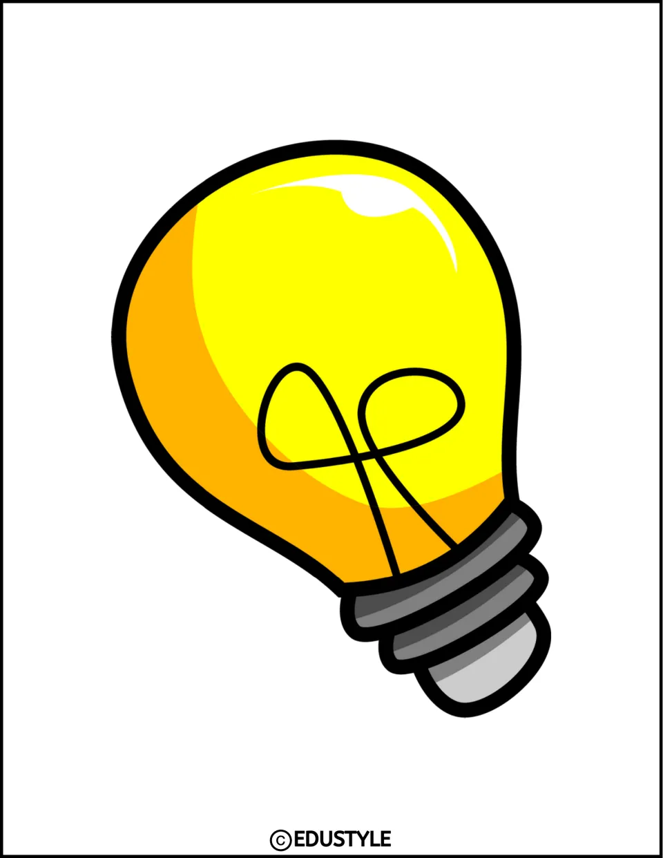 Smaller yellow light bulb cutout with its gray base toward the lower right, for bulletin board or door decor